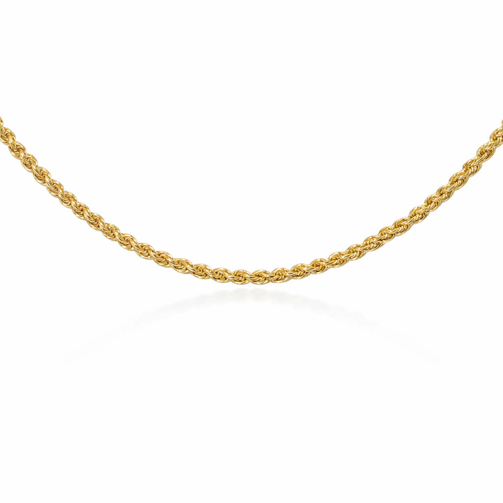 Gold chain necklace on a white background