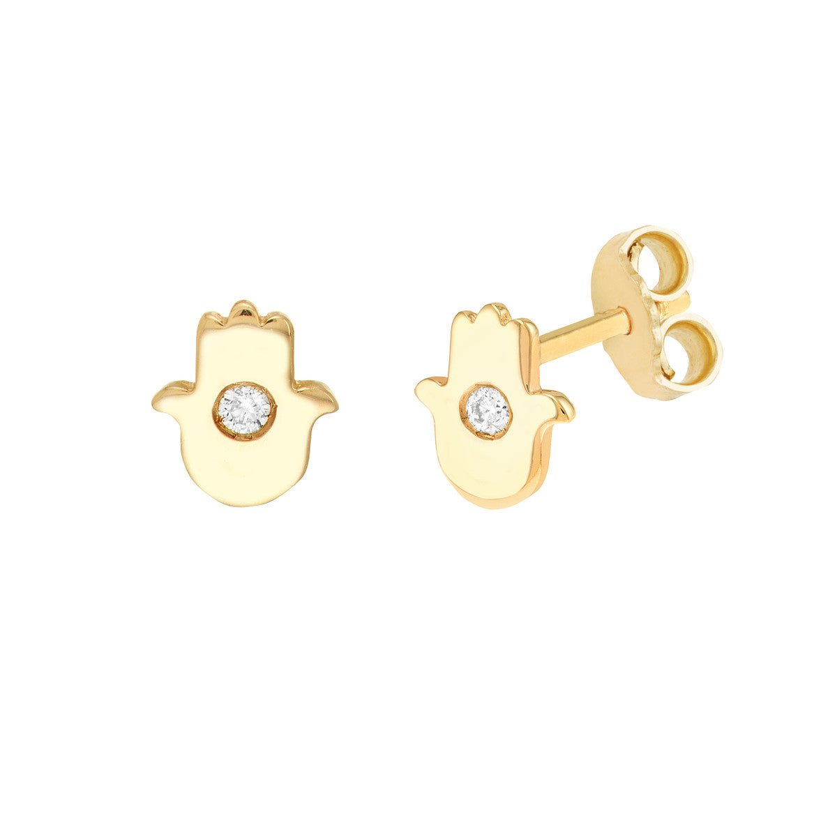 14K Yellow Diamond Hamsa Stud Earrings