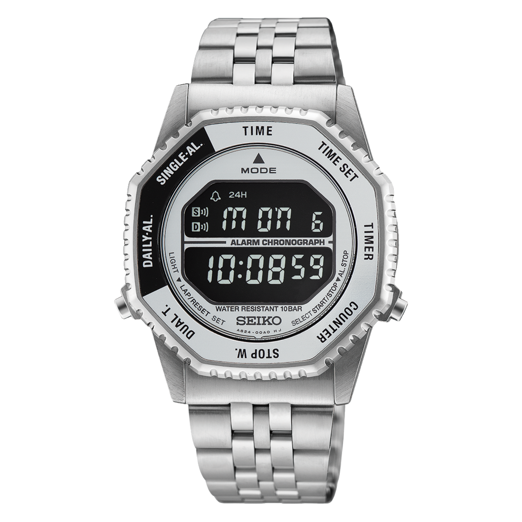 SEIKO Digital Stainless Steel Quartz Black and White Dial Watch