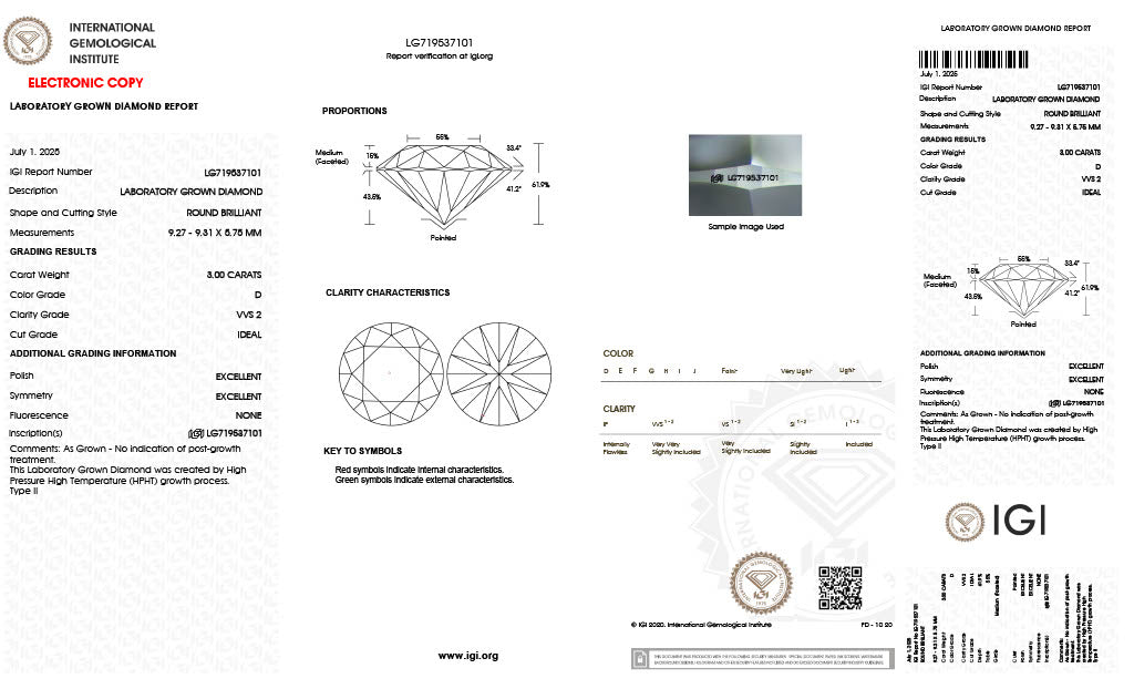 3.00CT Loose Round-Cut Lab-Grown Diamond