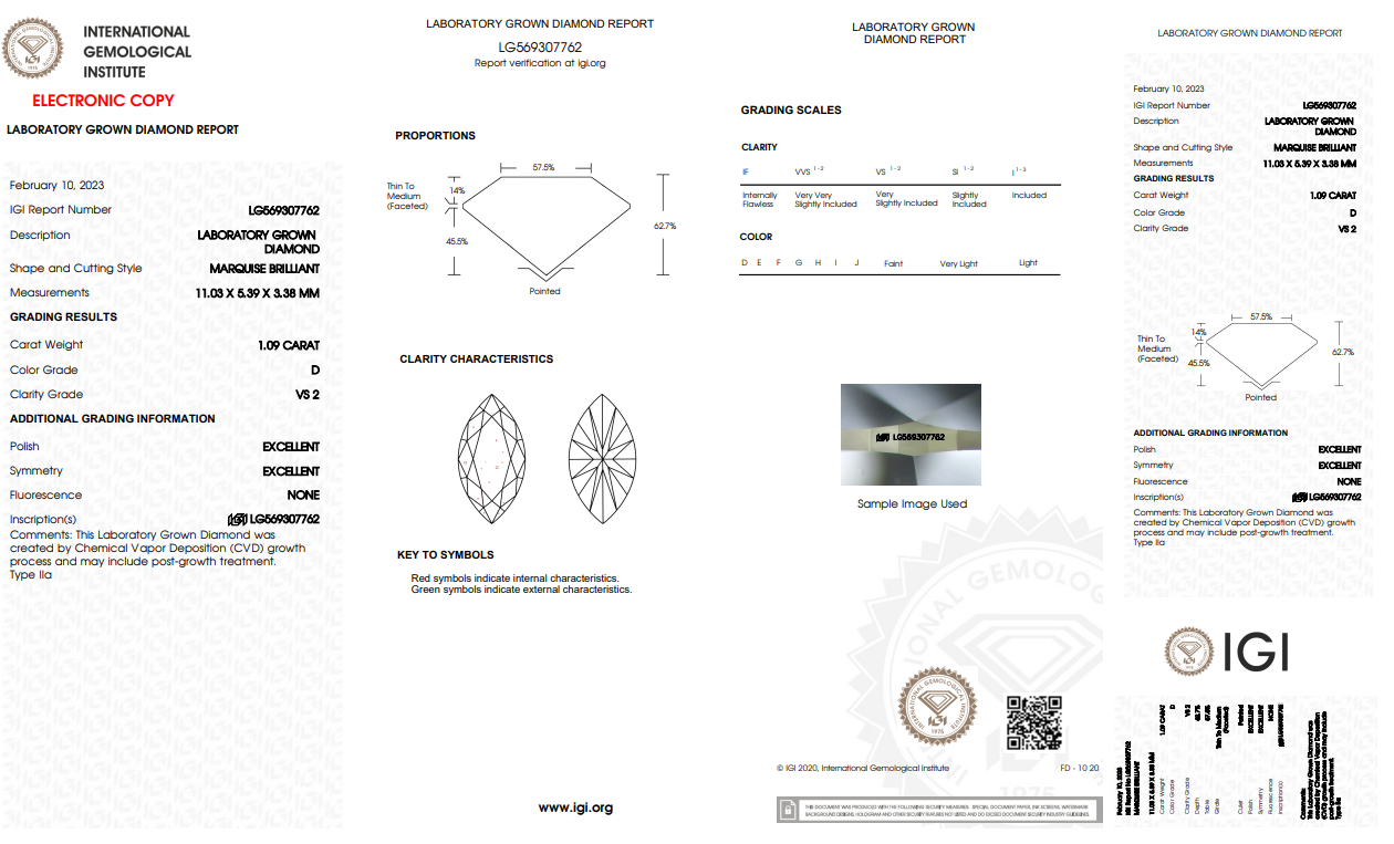Estate Collection: 14K White Gold Certified 1.09CT. Marquise Lab-Grown Diamond Engagement Ring