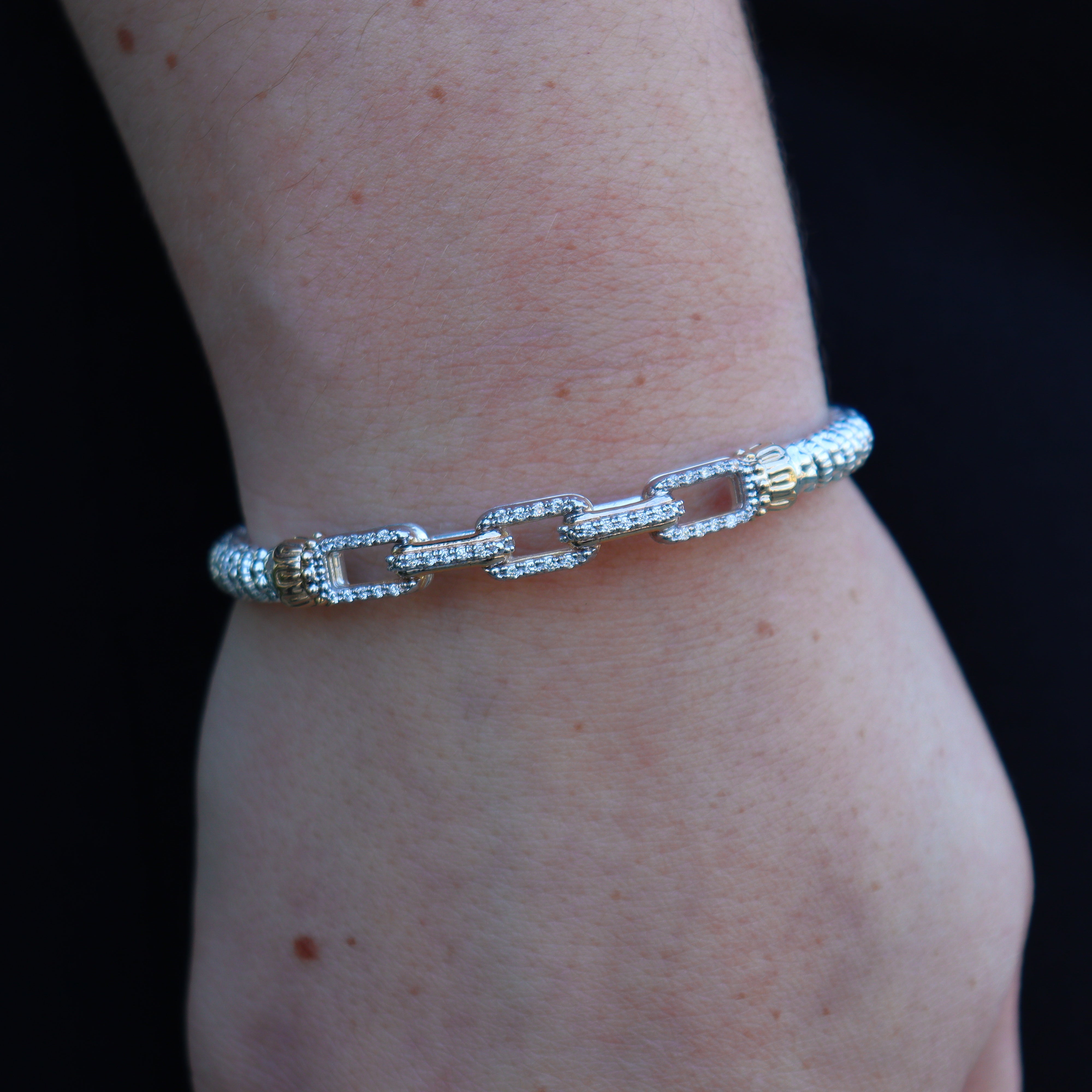 VAHAN 14K Yellow Gold Accented 0.29CTW. Diamond 4MM Stackable Sterling Silver Bangle Bracelet