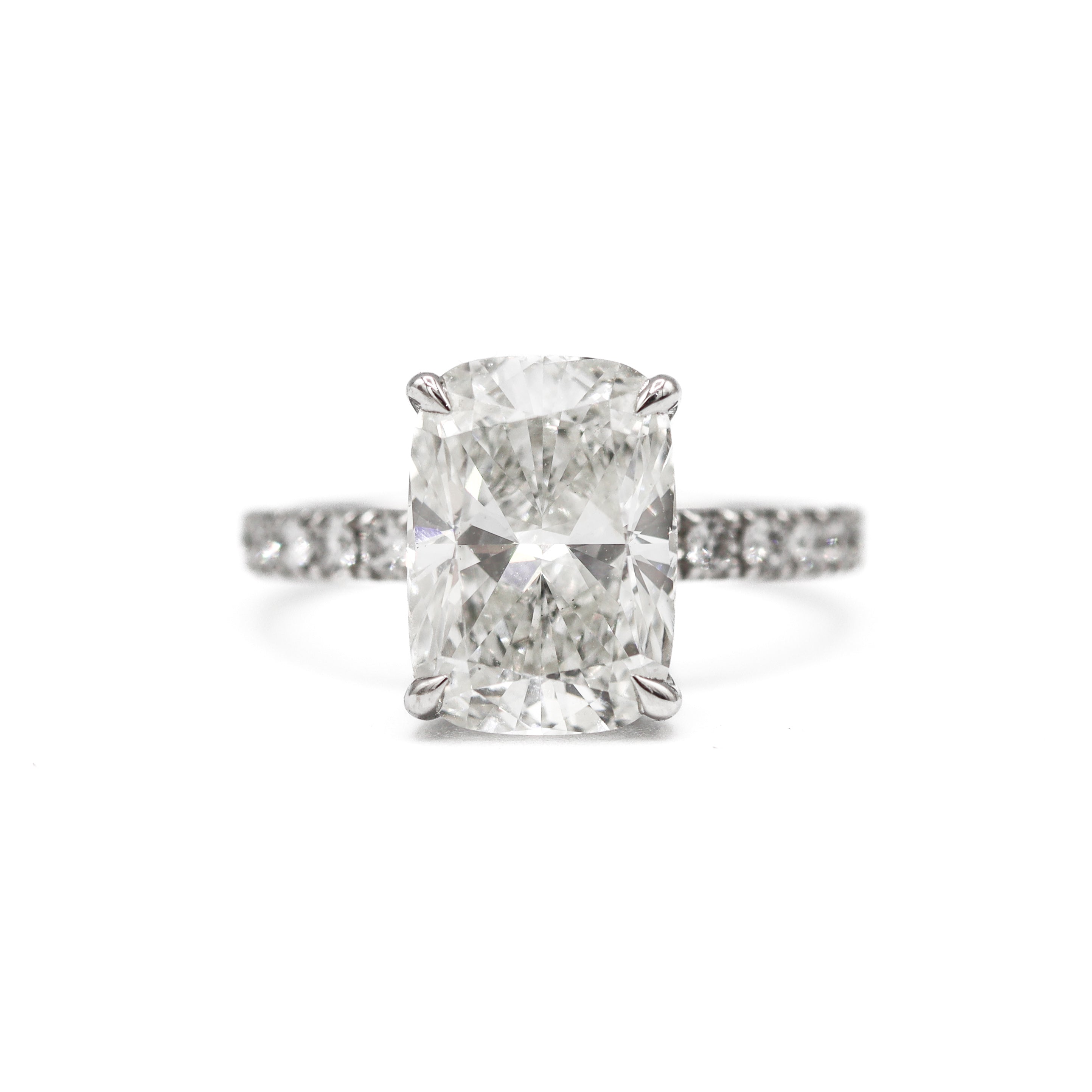 The "Caroline" — 14K White Gold 5.57CTW. Certified Elongated-Cushion Lab-Grown Diamond Accented Engagement Ring