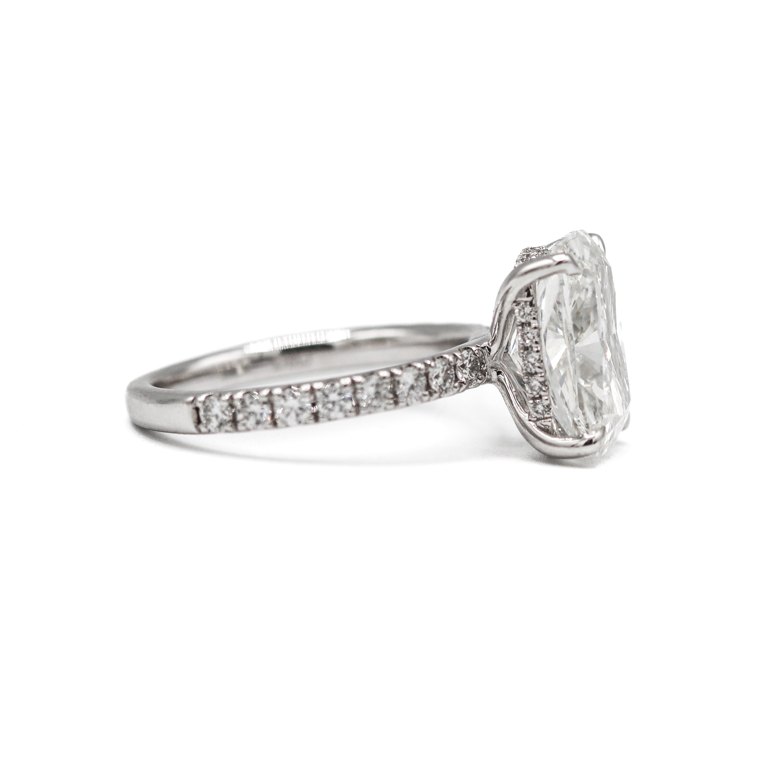 The "Caroline" — 14K White Gold 5.57CTW. Certified Elongated-Cushion Lab-Grown Diamond Accented Engagement Ring