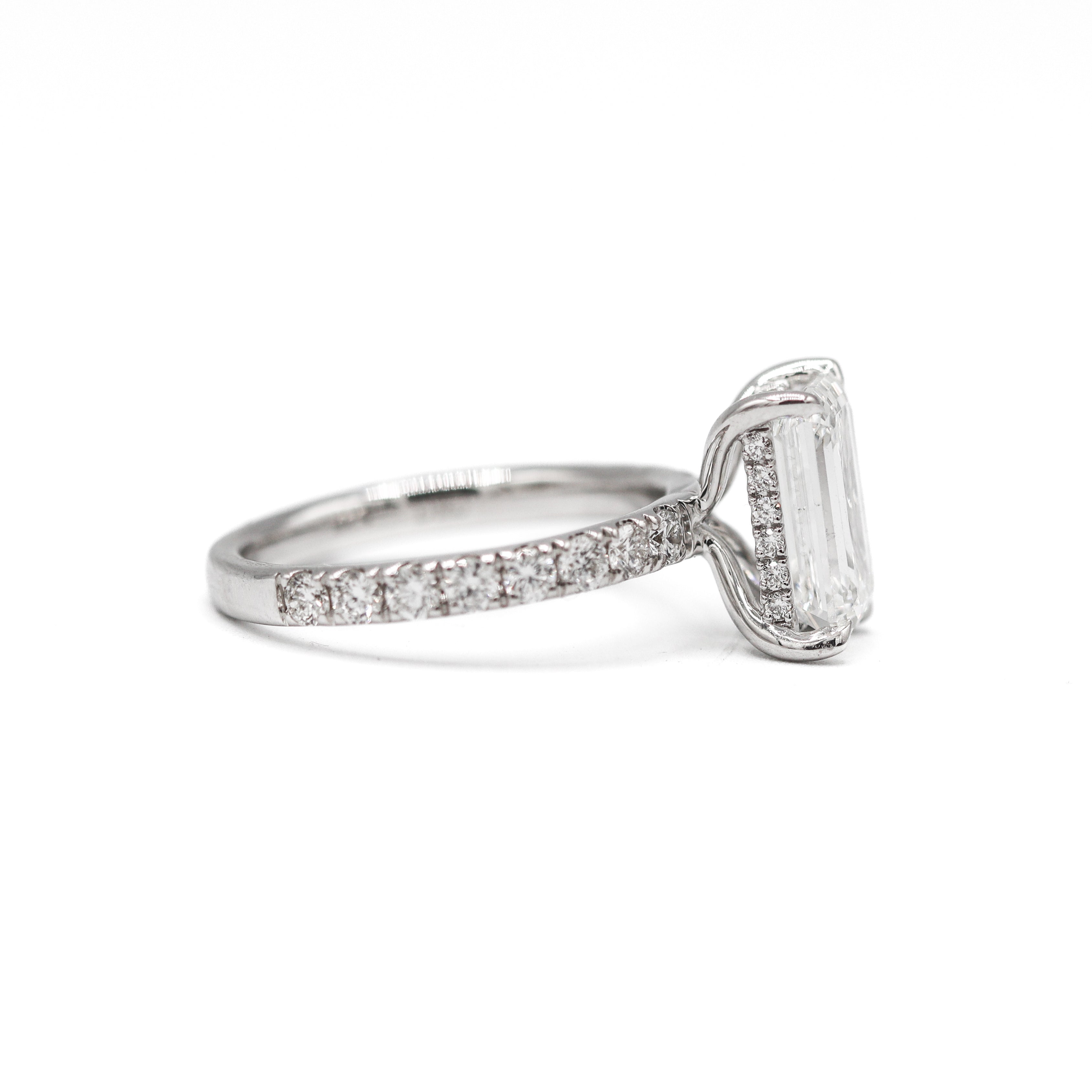 The "Maggie" — 14K White Gold 3.74CTW. Certified Emerald-Cut Lab-Grown Diamond Accented Engagement Ring