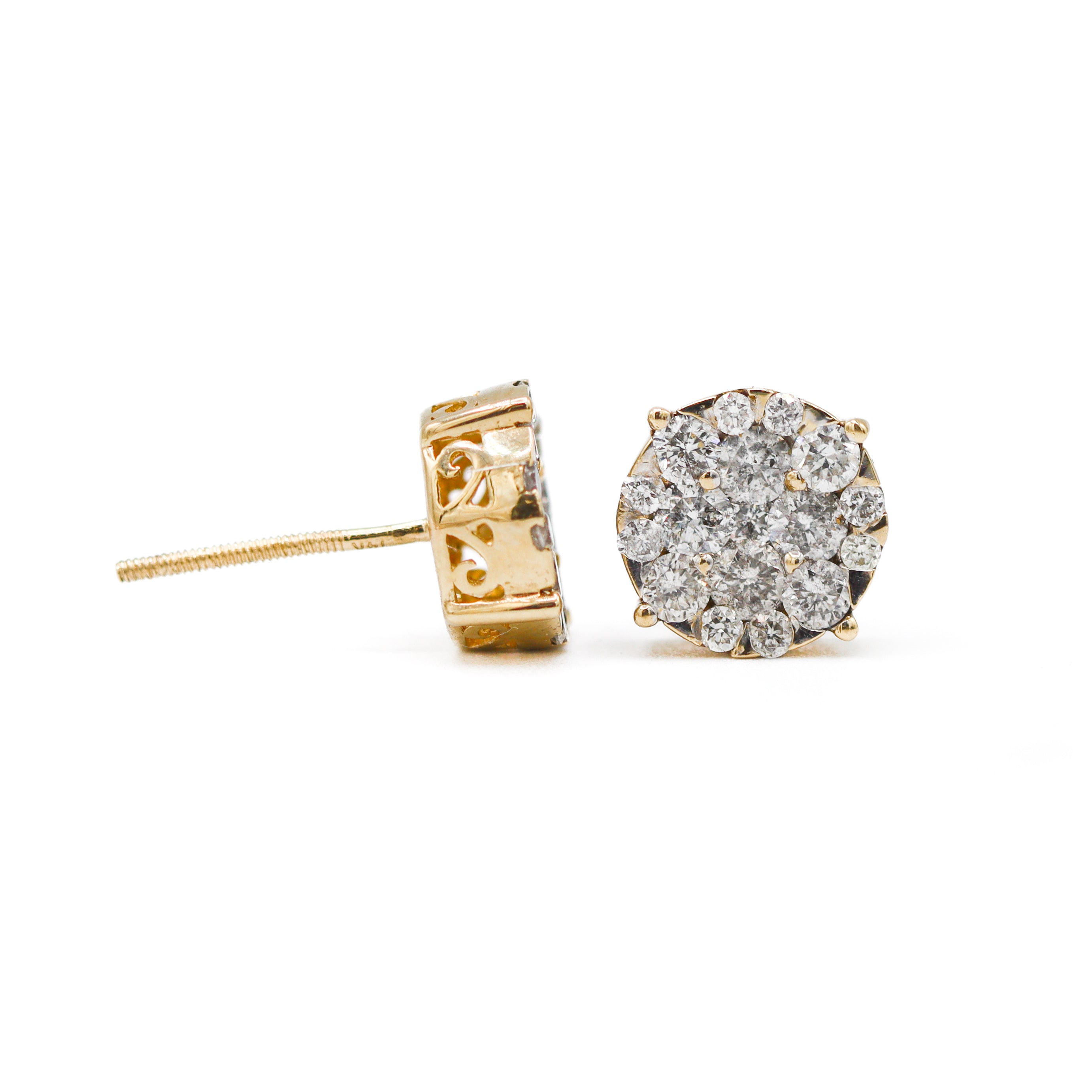 Estate Collection: 14K Yellow Gold 1.2CTW. Natural Round Diamond Stud Earrings
