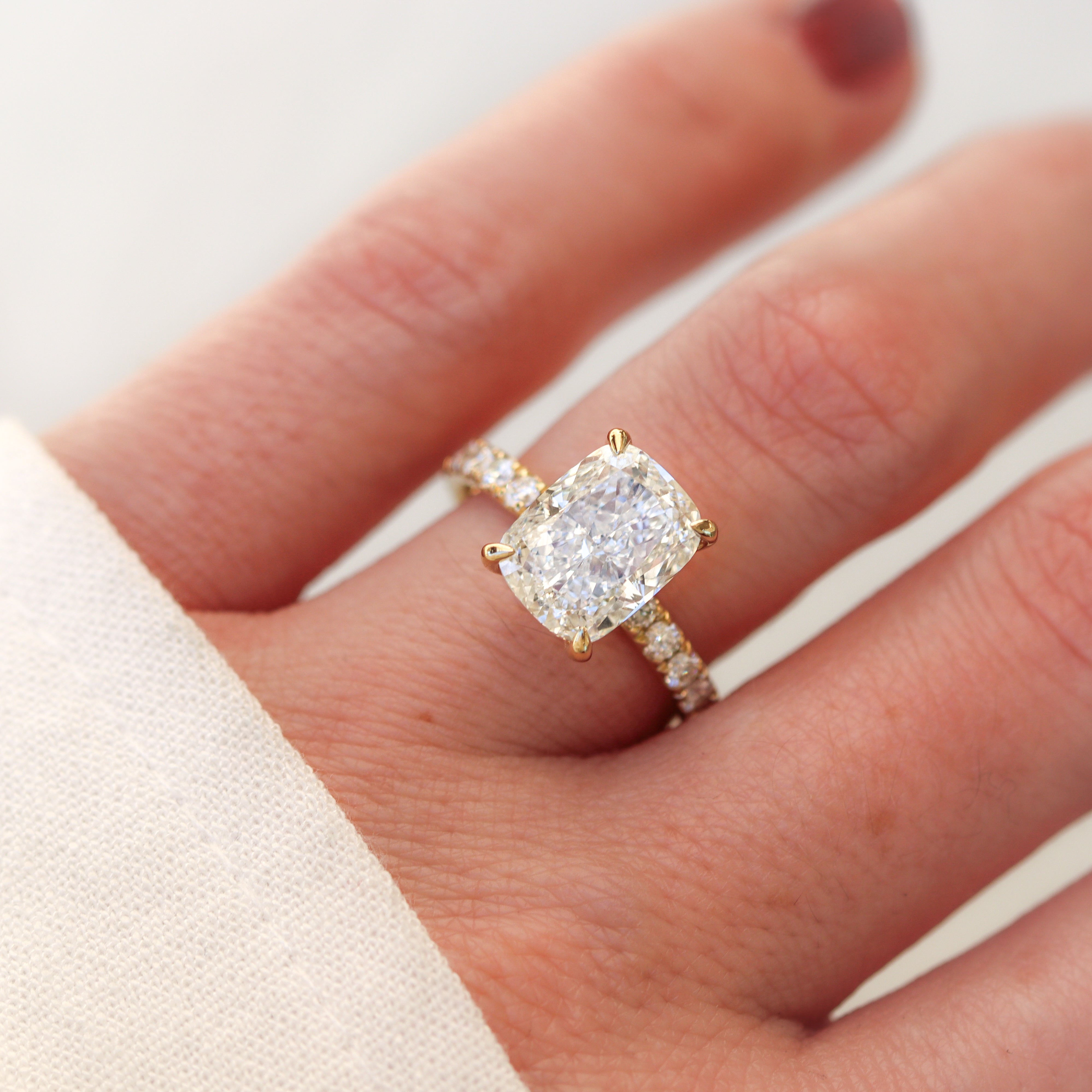 The "Faith" — 14K Yellow Gold 4.73CTW. Certified Elongated-Cushion Lab-Grown Diamond Accented Engagement Ring