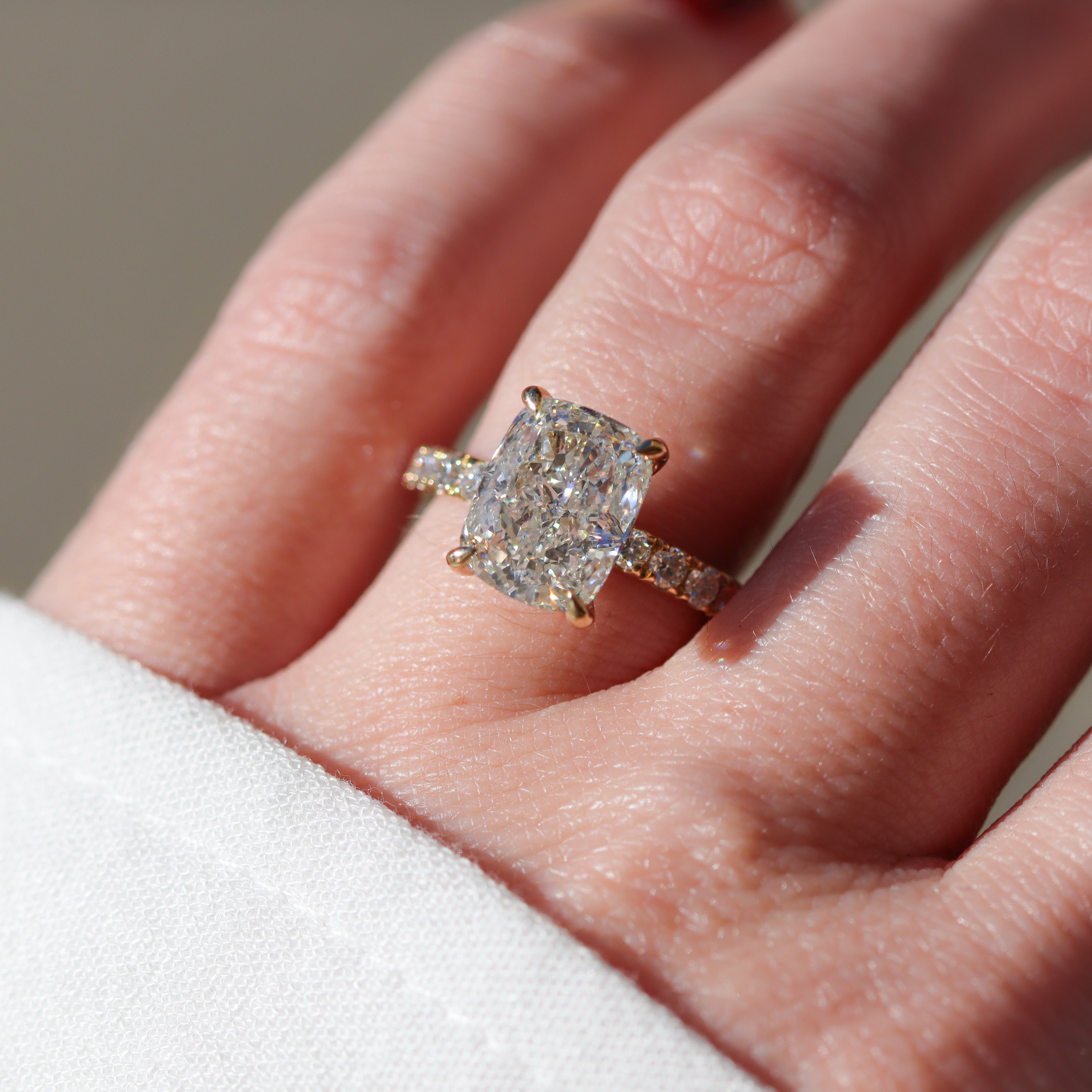 The "Faith" — 14K Yellow Gold 4.73CTW. Certified Elongated-Cushion Lab-Grown Diamond Accented Engagement Ring