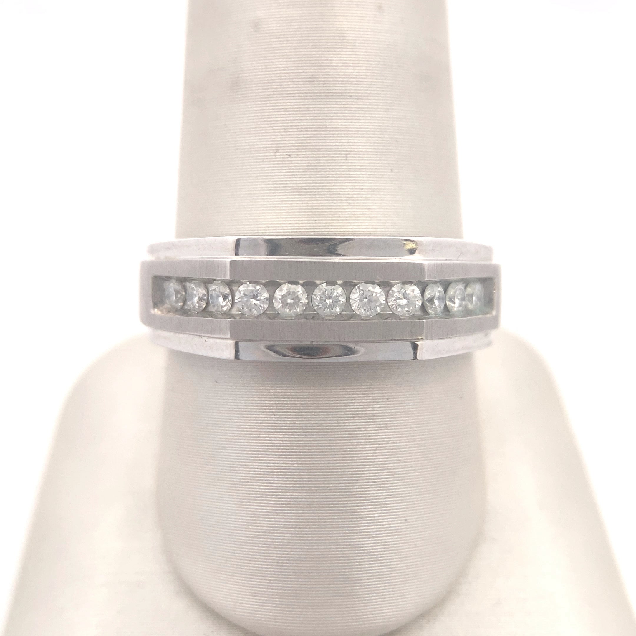 10K White Gold 1/3CT. Diamond Men's Geometric Channel-Set Wedding Band