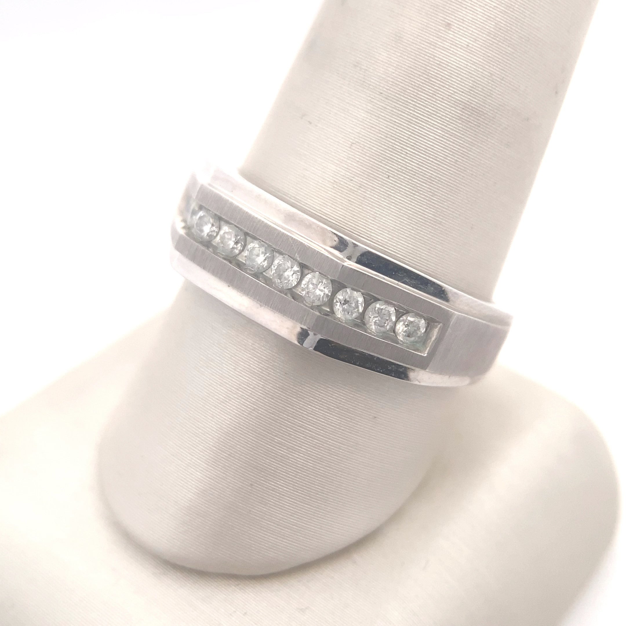 10K White Gold 1/3CT. Diamond Men's Geometric Channel-Set Wedding Band