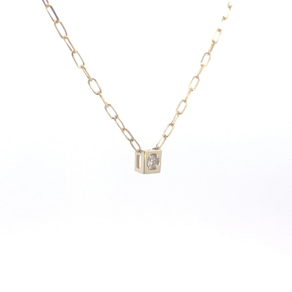14K Yellow Gold 1/10CT. Square-Framed Diamond Solitaire Paperclip Necklace