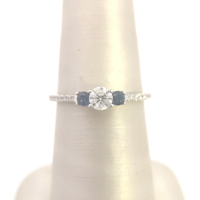 10K White Gold 1/2CT. Diamond & Blue Sapphire Three-Stone Engagement Ring