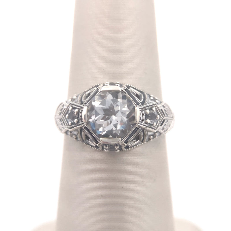 Sterling Silver "Period-Cut" White Topaz "TRUE TO THE PERIOD DESIGN" Art-Deco Ring