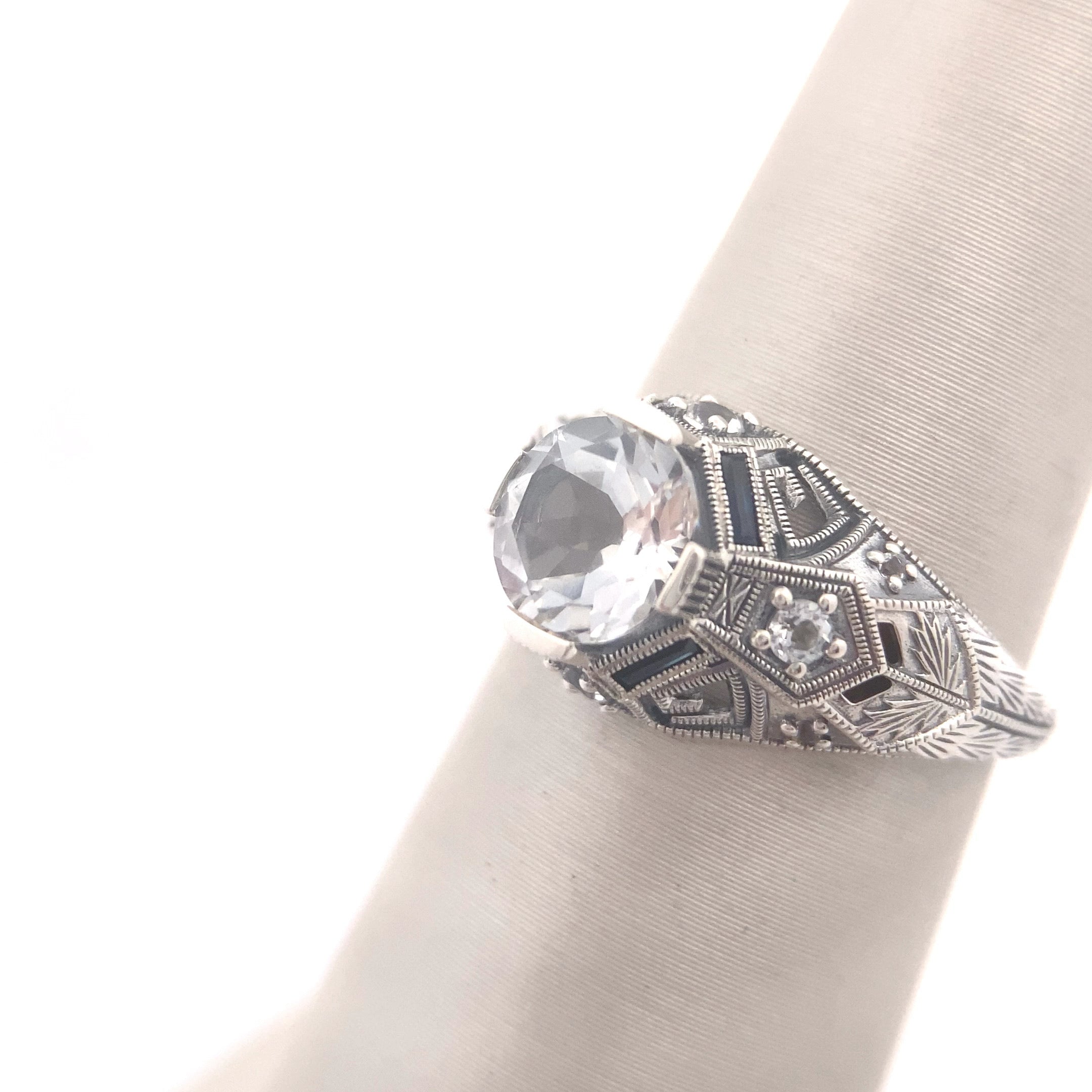 Sterling Silver "Period-Cut" White Topaz "TRUE TO THE PERIOD DESIGN" Art-Deco Ring