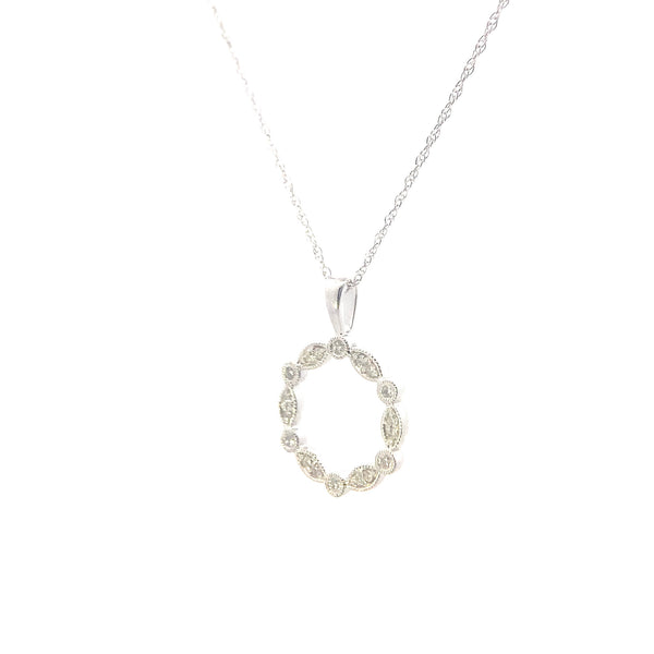 14K White Gold 1/8CT. Diamond Vintage-Inspired Circle Pendant