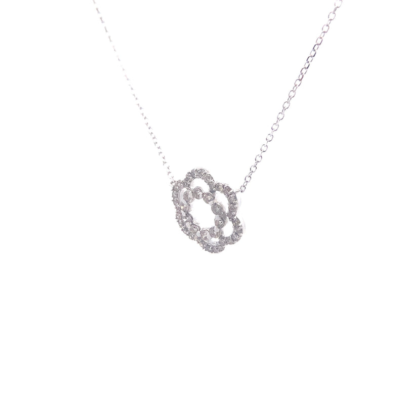 10K White Gold 1/3CT. Diamond Double-Halo Negative Space Circle Necklace