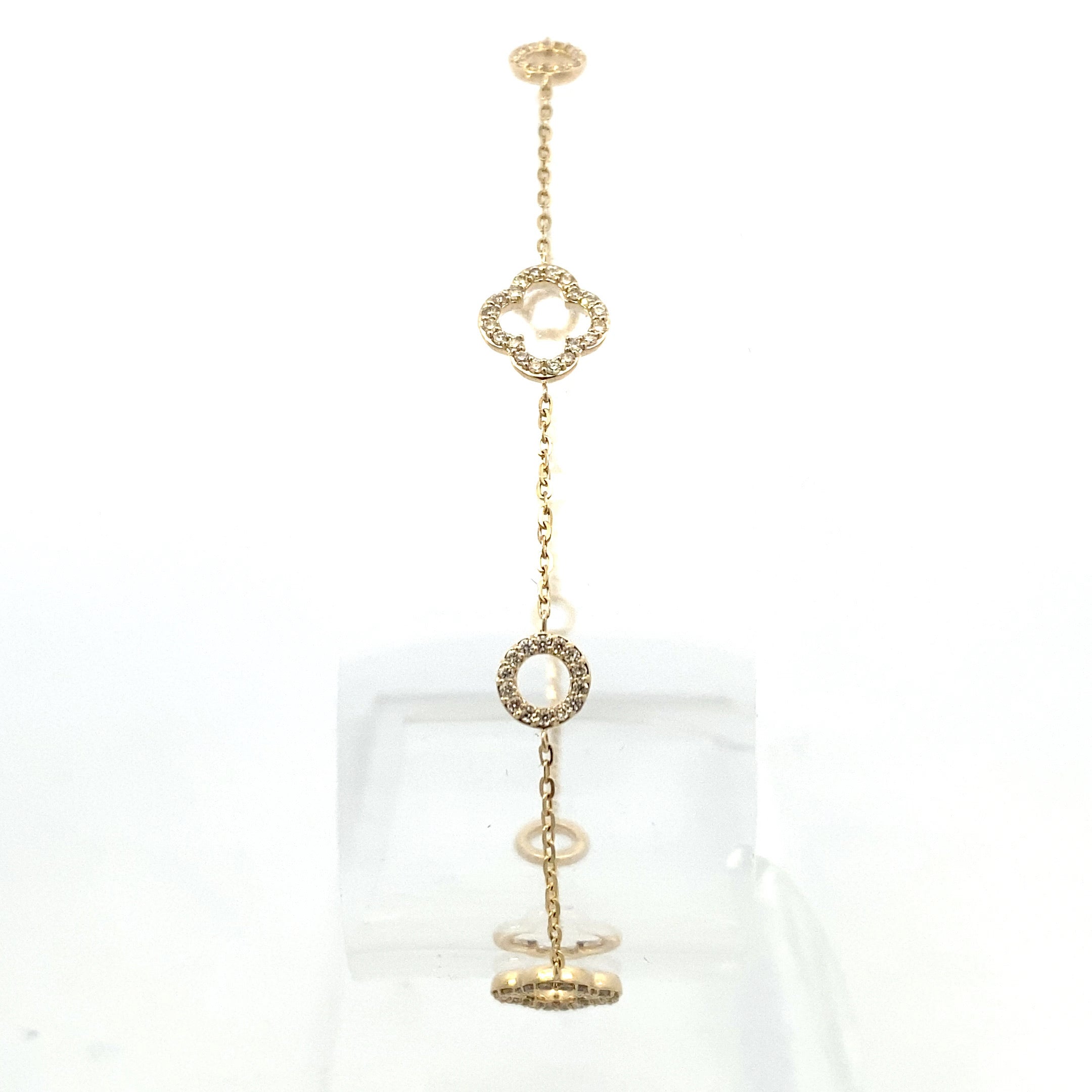 14K Yellow Gold 1/3CT. Adjustable Diamond Clover Station Bracelet