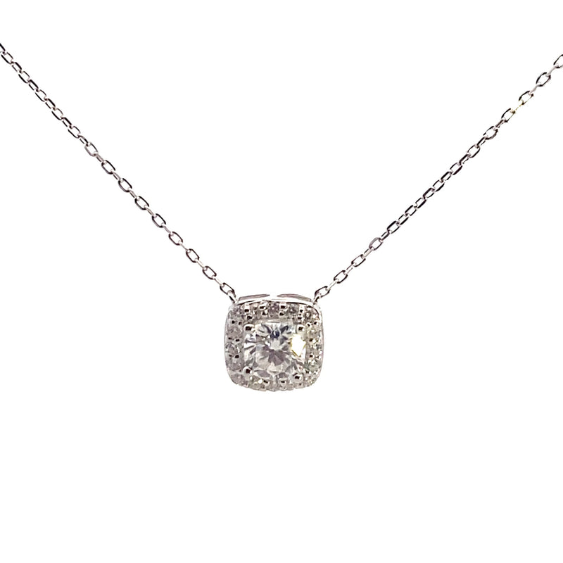 Sterling Silver Moissanite Cushion Halo Necklace
