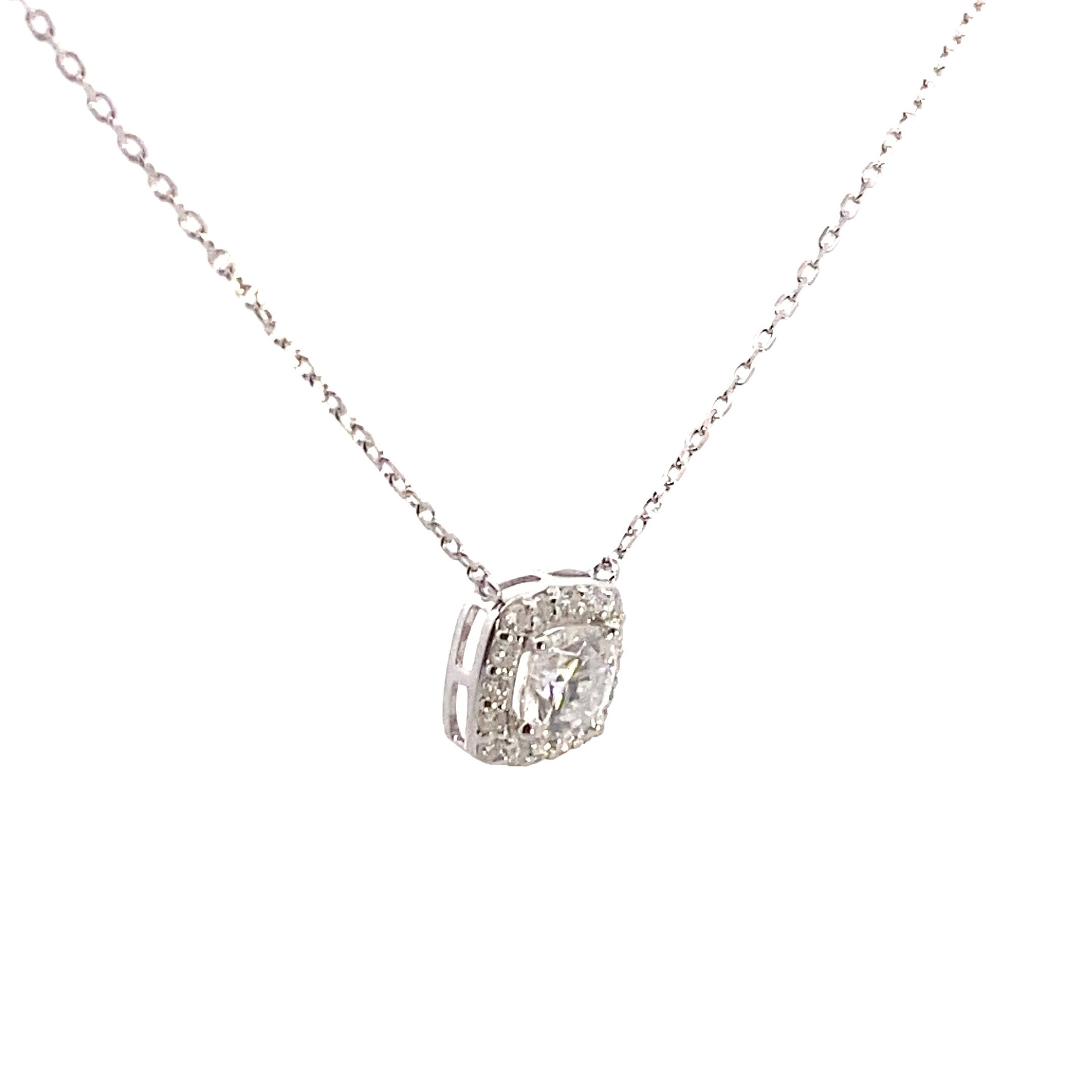 Sterling Silver Moissanite Cushion Halo Necklace