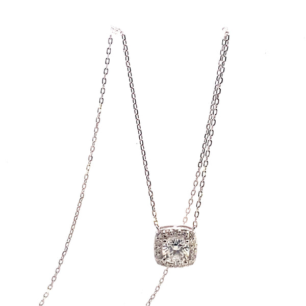 Sterling Silver Moissanite Cushion Halo Necklace