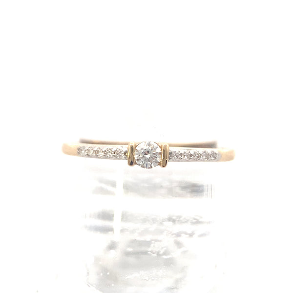 14K Yellow Gold 1/5CT. Accented Diamond Bar Ring