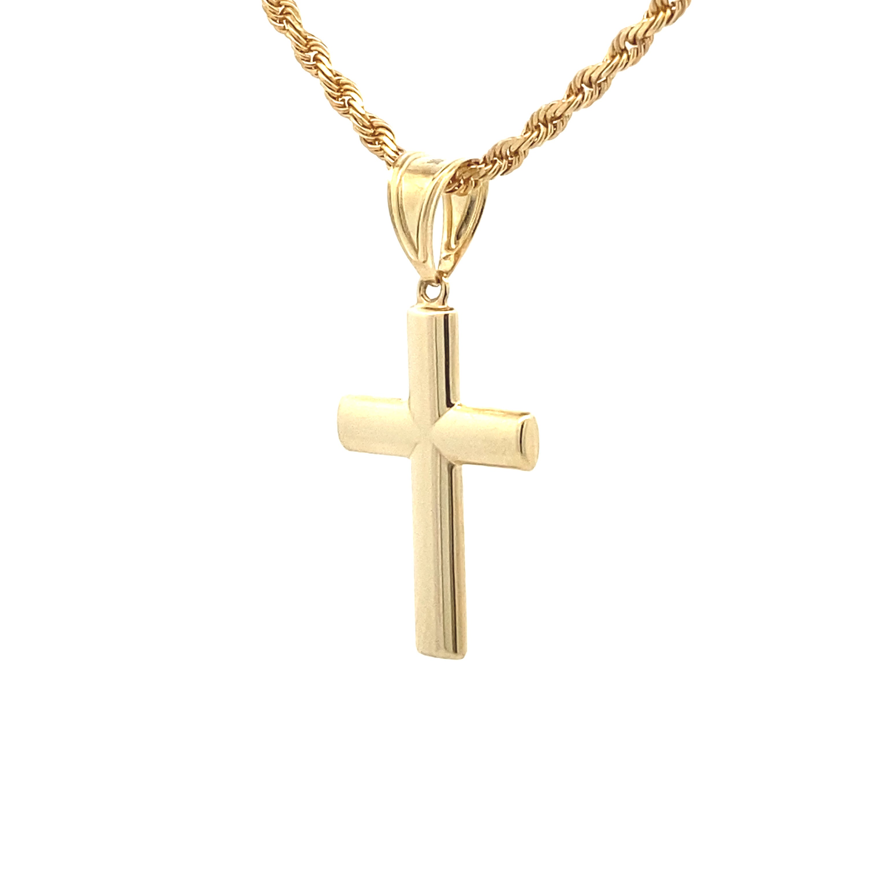 10K Yellow Gold Simple 26MM Tall Cross Pendant Without Chain