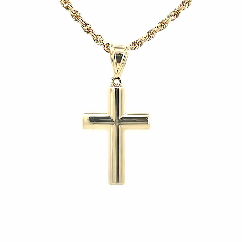 10K Yellow Gold Simple 26MM Tall Cross Pendant Without Chain