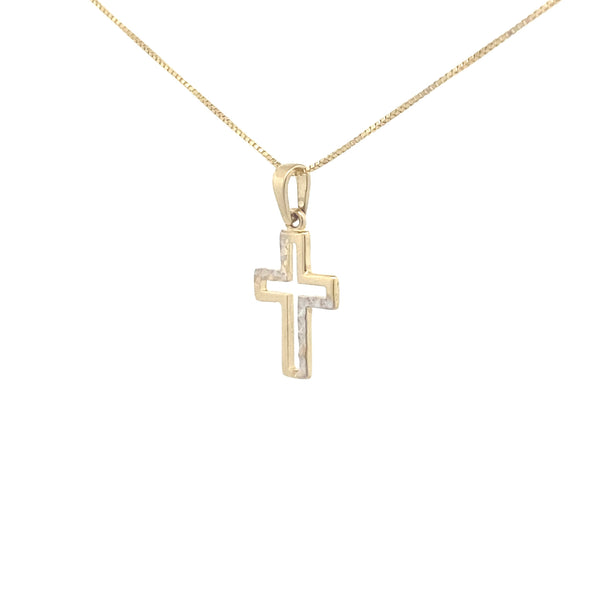 10K Two-Tone Gold Petite Diamond Cut Cross Pendant Necklace