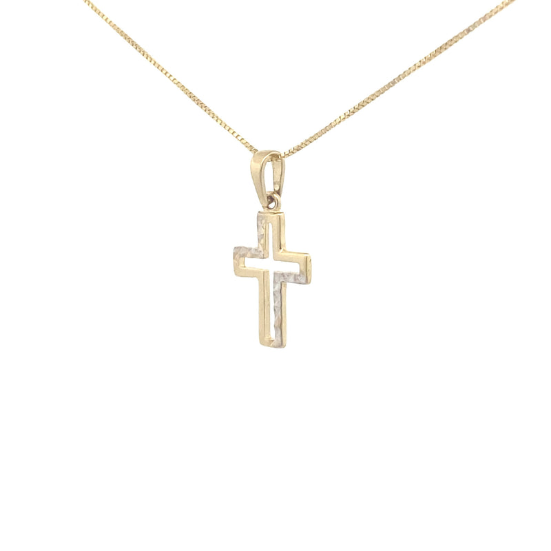 10K Two-Tone Gold Petite Diamond Cut Cross Pendant Necklace