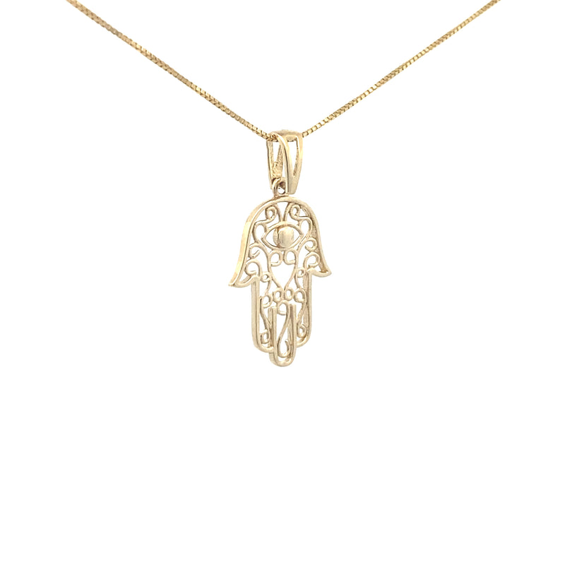 10K Yellow Gold Hamsa Hand Pendant Necklace