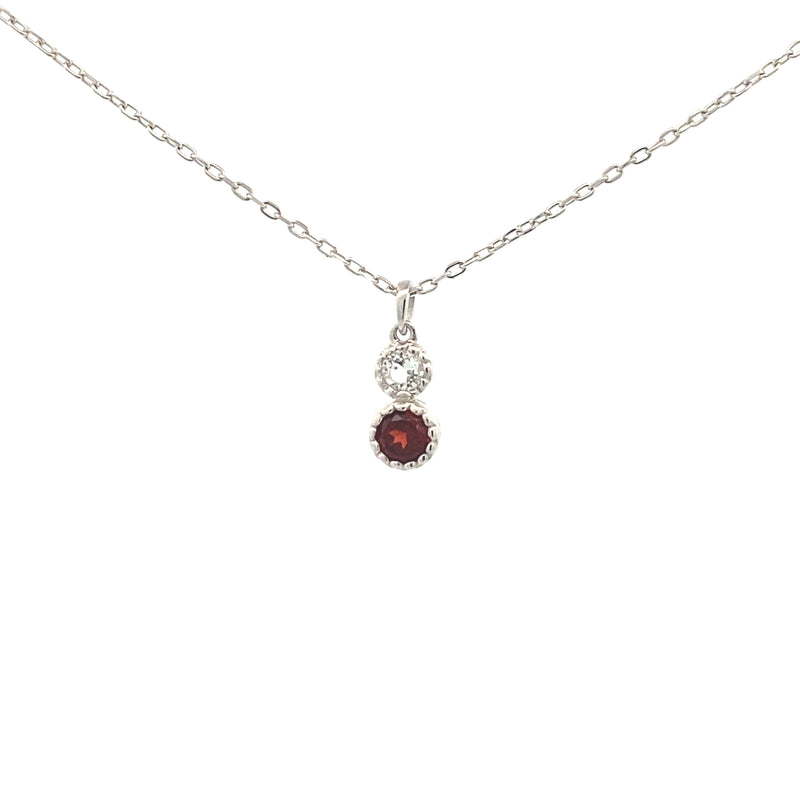 925 Sterling Silver Garnet and White Topaz Necklace