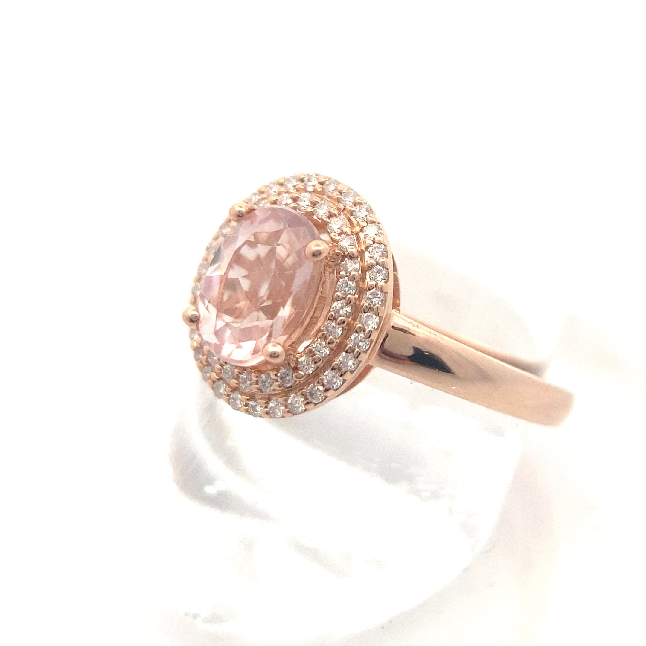 14K Rose Gold 1CT. Morganite & 1/4CT. Diamond Double-Halo Engagement Ring