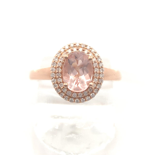 14K Rose Gold 1CT. Morganite & 1/4CT. Diamond Double-Halo Engagement Ring