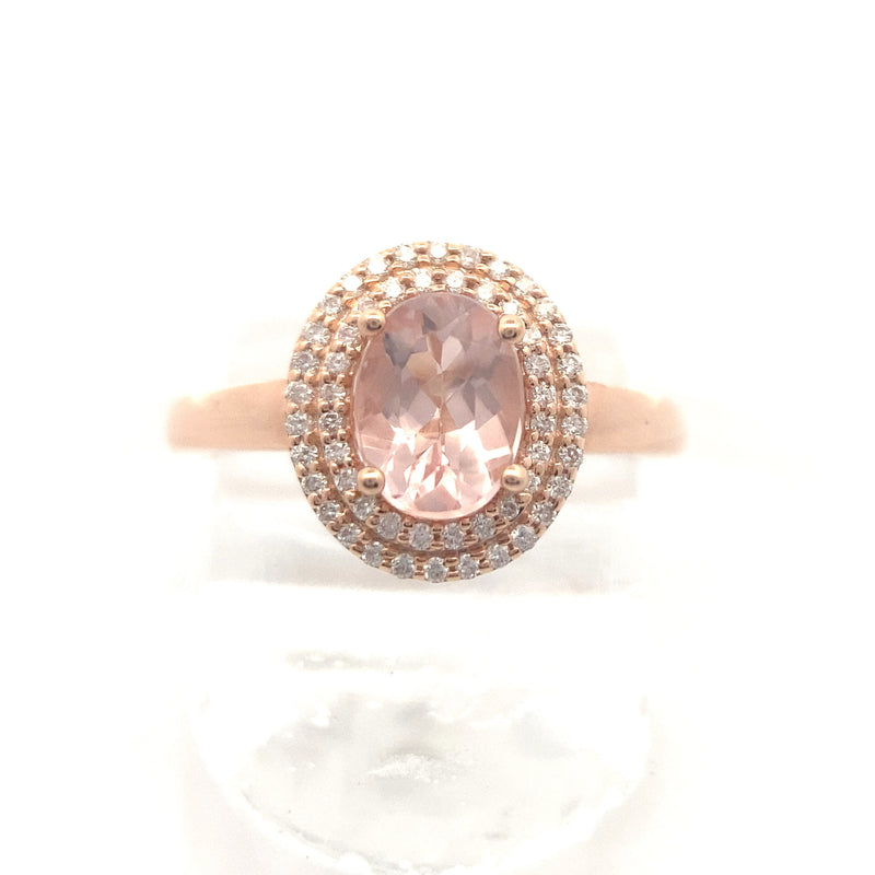 14K Rose Gold 1CT. Morganite & 1/4CT. Diamond Double-Halo Engagement Ring