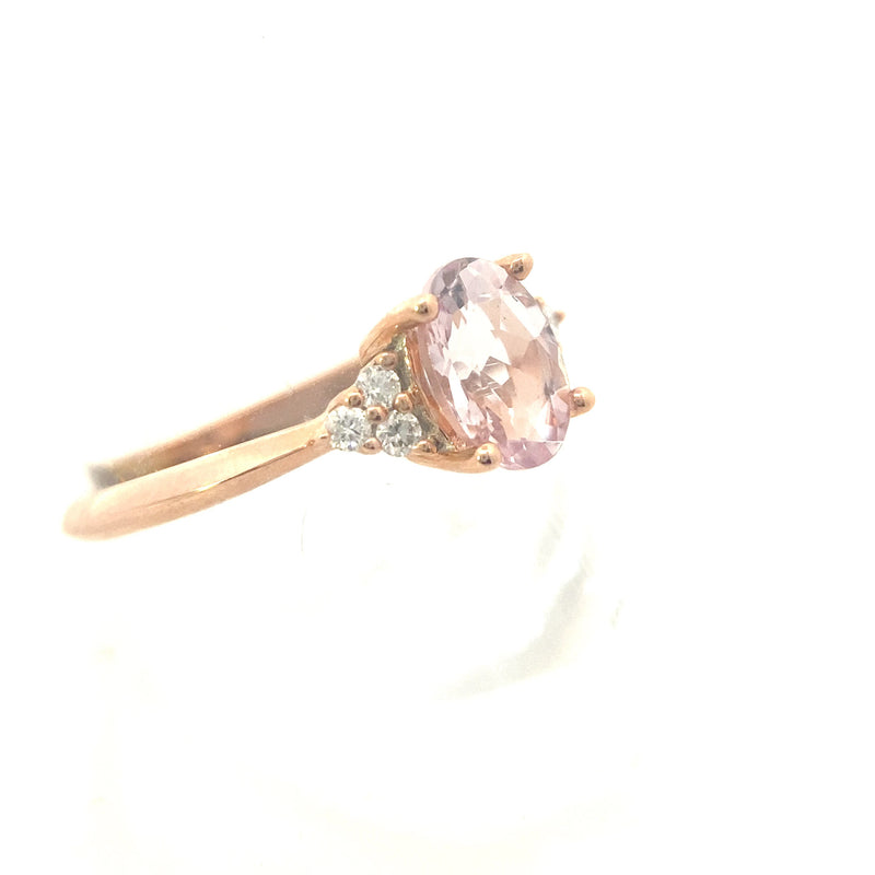 10K Rose Gold 1-1/6CT. Oval-Cut Morganite & 1/10CT. Diamond Accented Ring