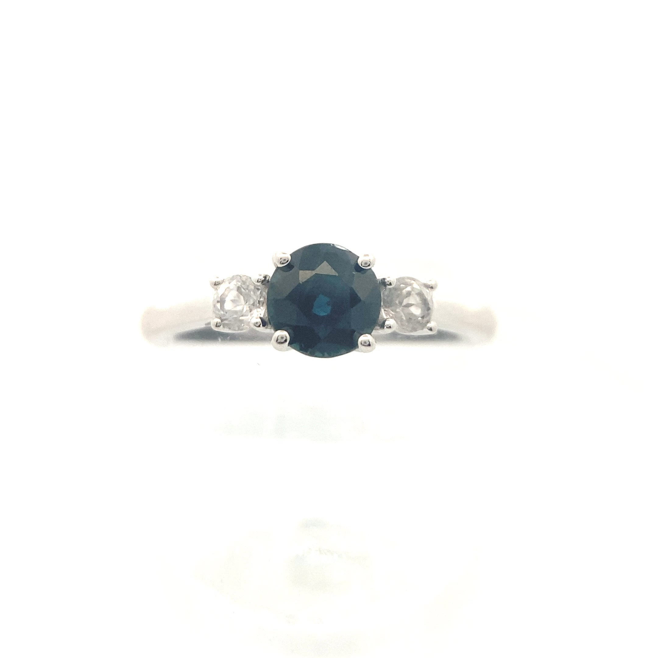 14K White Gold 1CT. Sapphire & 1/5CT. White Topaz Three-Stone Ring