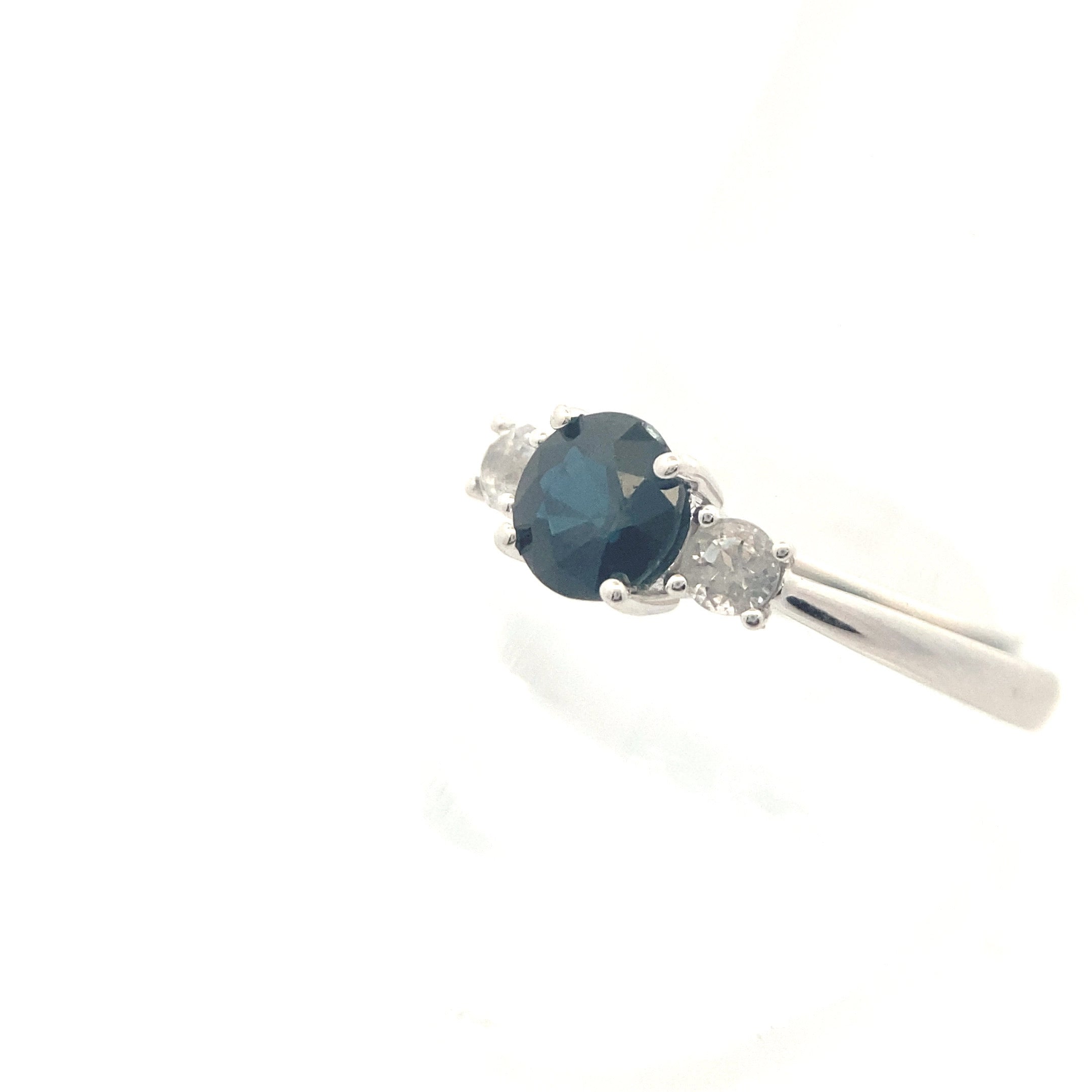 14K White Gold 1CT. Sapphire & 1/5CT. White Topaz Three-Stone Ring