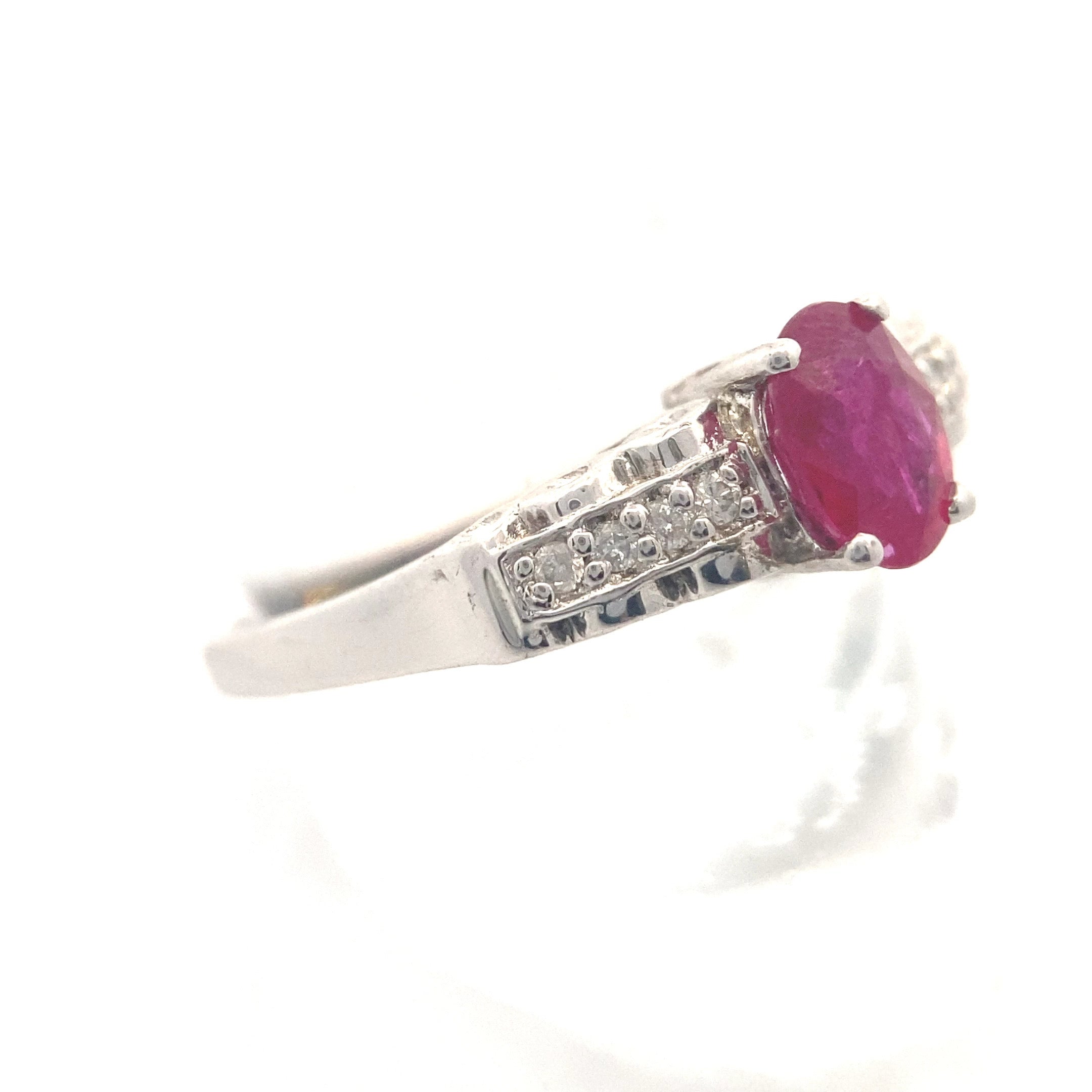 Sterling Silver 1CT. Natural Ruby & 1/10CT. Diamond Accented Ring