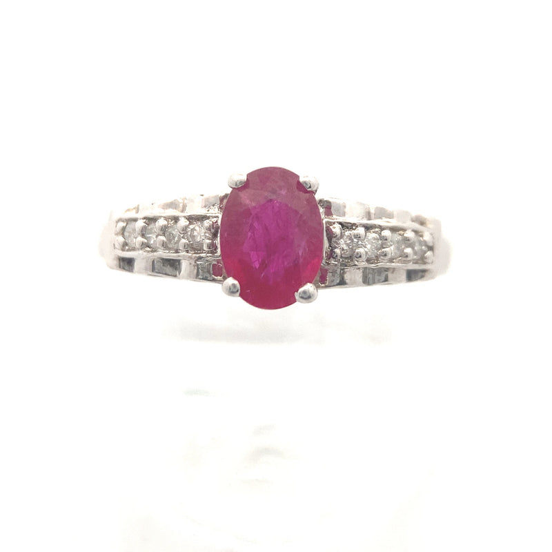 Sterling Silver 1CT. Natural Ruby & 1/10CT. Diamond Accented Ring