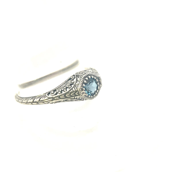 Sterling Silver 3/8CT. London Blue Topaz Vintage-Inspired Art-Deco Filigree Ring