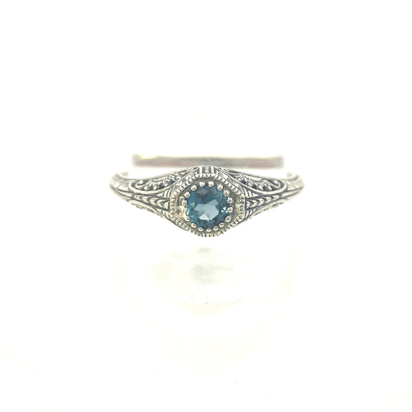 Sterling Silver 3/8CT. London Blue Topaz Vintage-Inspired Art-Deco Filigree Ring