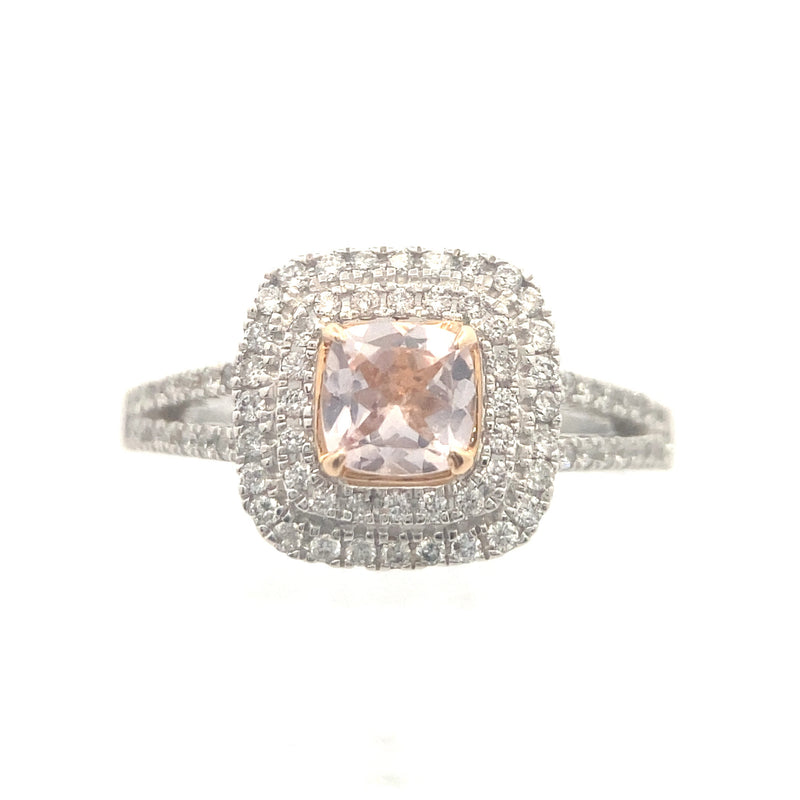 14K Two-Tone Gold 1/3CT. Morganite & Diamond Vera Wang Princess-Cut Double-Halo Engagement Ring