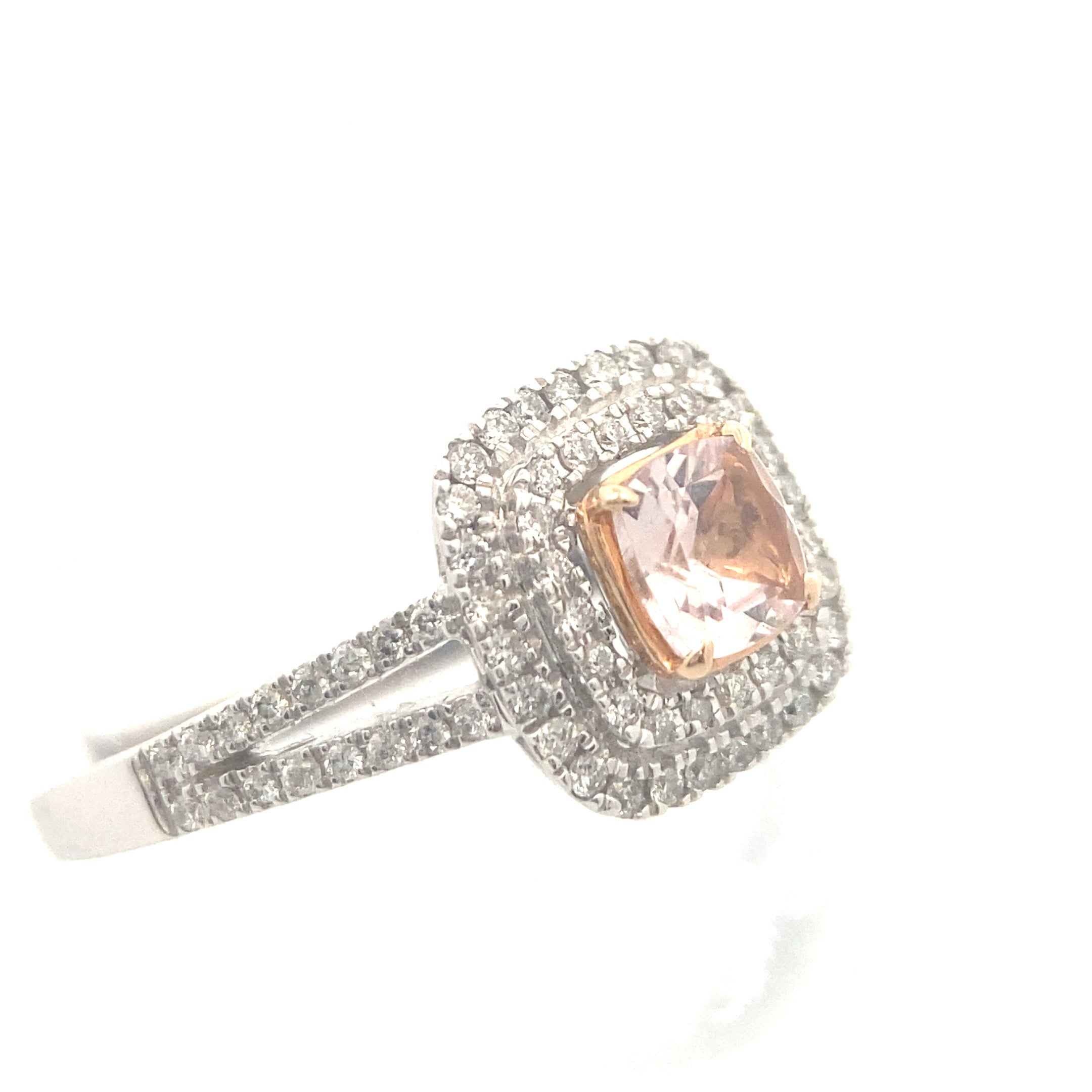 14K Two-Tone Gold 1/3CT. Morganite & Diamond Vera Wang Princess-Cut Double-Halo Engagement Ring