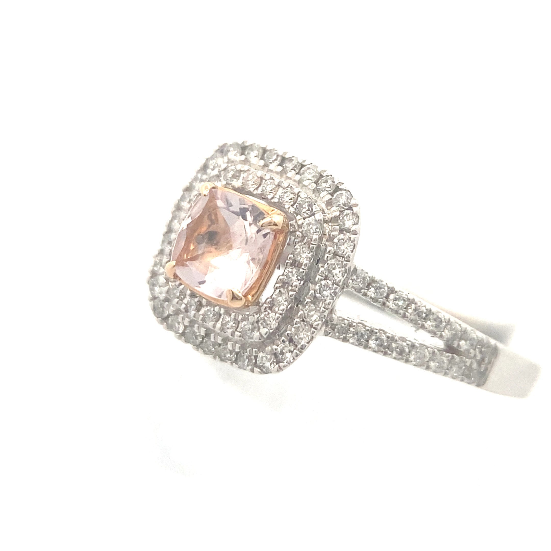 14K Two-Tone Gold 1/3CT. Morganite & Diamond Vera Wang Princess-Cut Double-Halo Engagement Ring