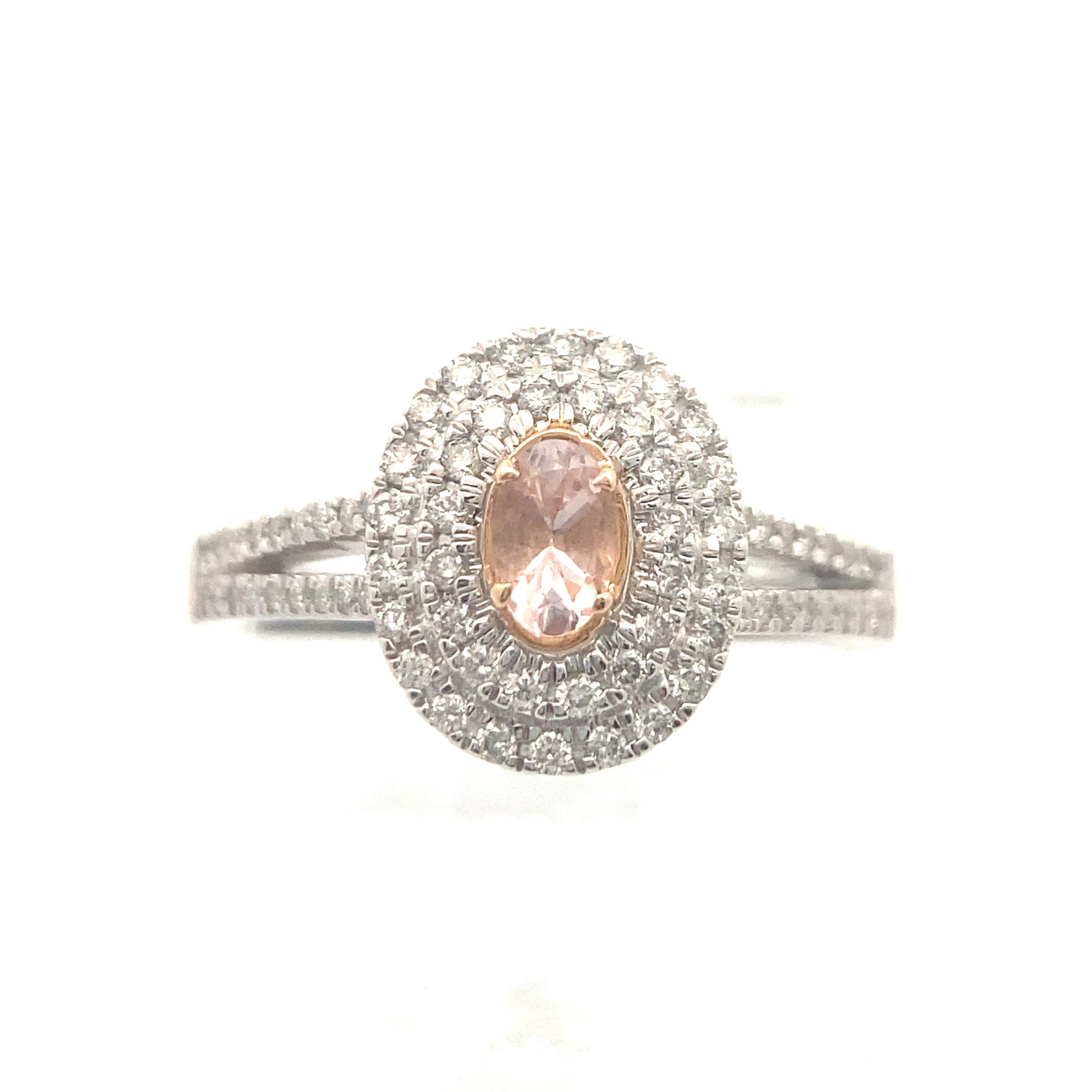 14K Two-Tone Gold 1/3CT. Morganite & Diamond Vera Wang Oval-Cut Double Halo Engagement Ring