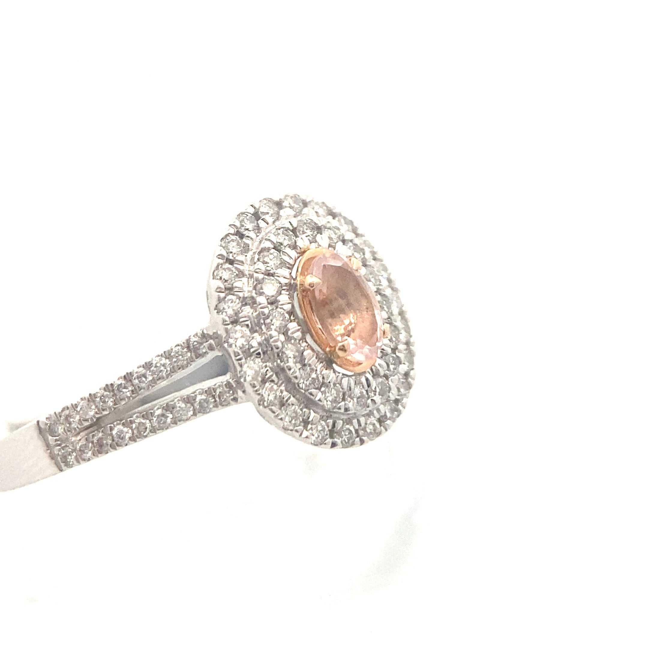 14K Two-Tone Gold 1/3CT. Morganite & Diamond Vera Wang Oval-Cut Double Halo Engagement Ring