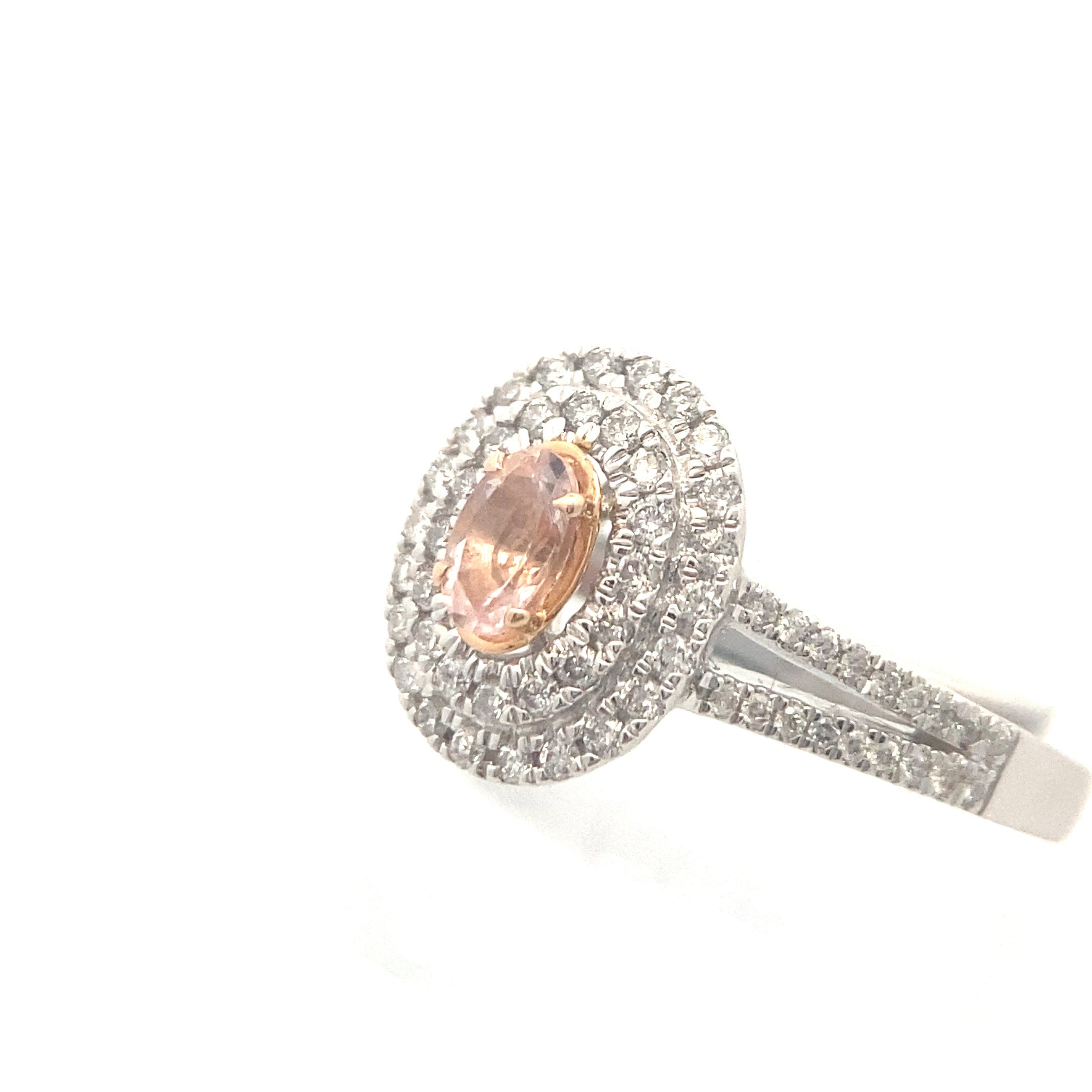 14K Two-Tone Gold 1/3CT. Morganite & Diamond Vera Wang Oval-Cut Double Halo Engagement Ring