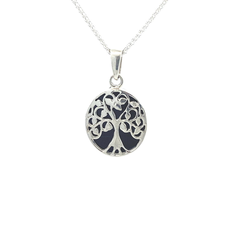 Sterling Silver Tree of Life on Black Resin Pendant Necklace