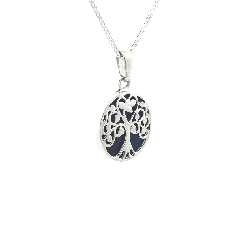 Sterling Silver Tree of Life on Black Resin Pendant Necklace