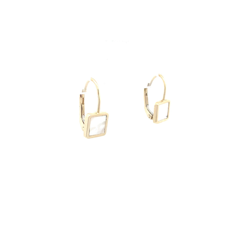 10K Yellow Gold Framed Mother of Pearl Earrings